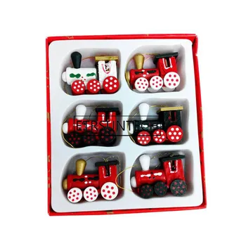 

100sets Christmas Decorations Wood Painted Train Heads Cartoon New Year Showcase Window Christmas Tree Hanging Decoration Kids