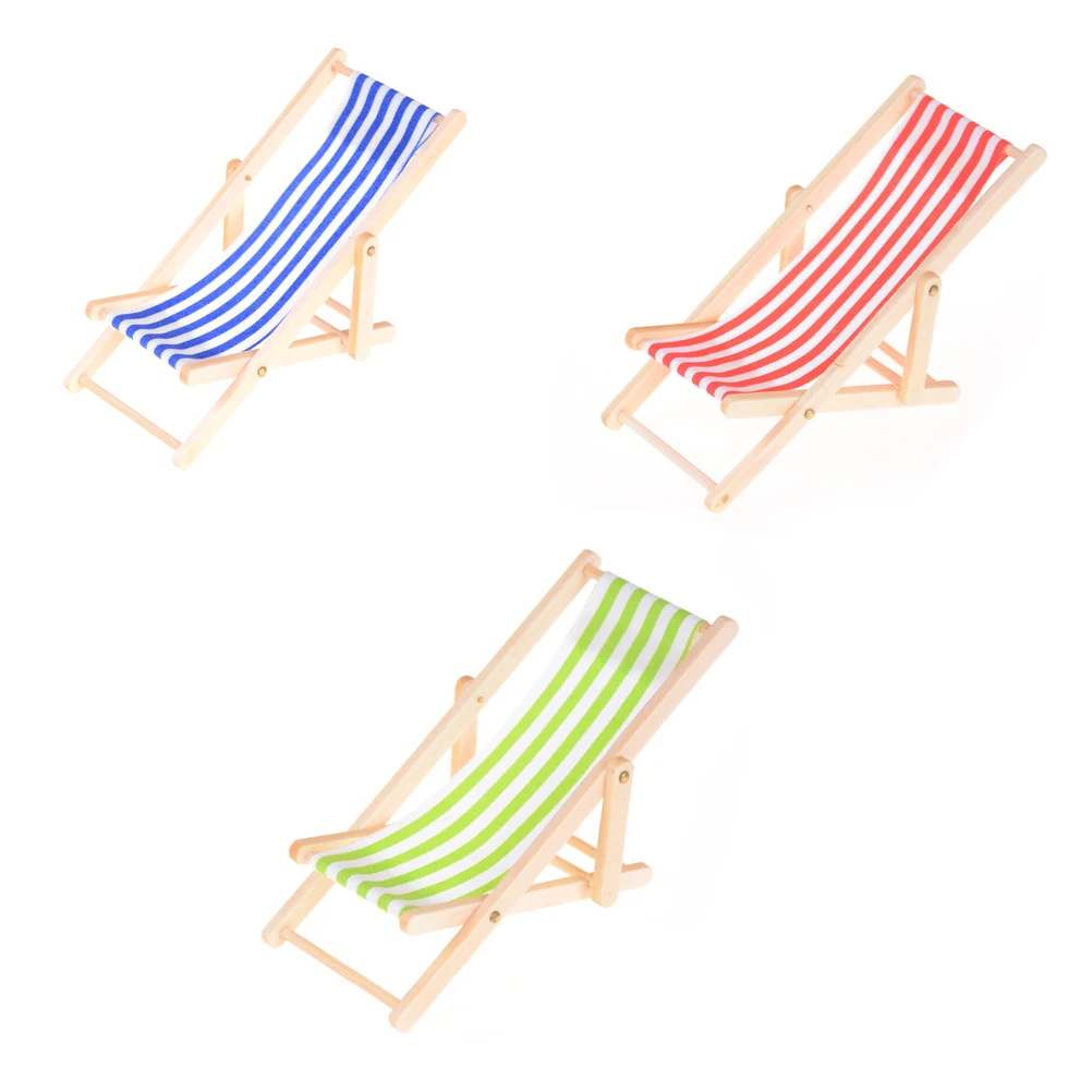 

Mini Beach Lounge Chair Dollhouse Miniature Chairs Garden Decoration Furniture Folding Stripe Deck Chair Home Decor pretend play