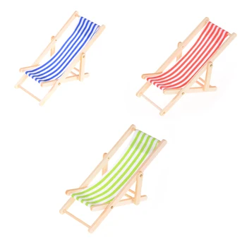 

Mini Beach Lounge Chair Dollhouse Miniature Chairs Garden Decoration Furniture Folding Stripe Deck Chair Home Decor pretend play