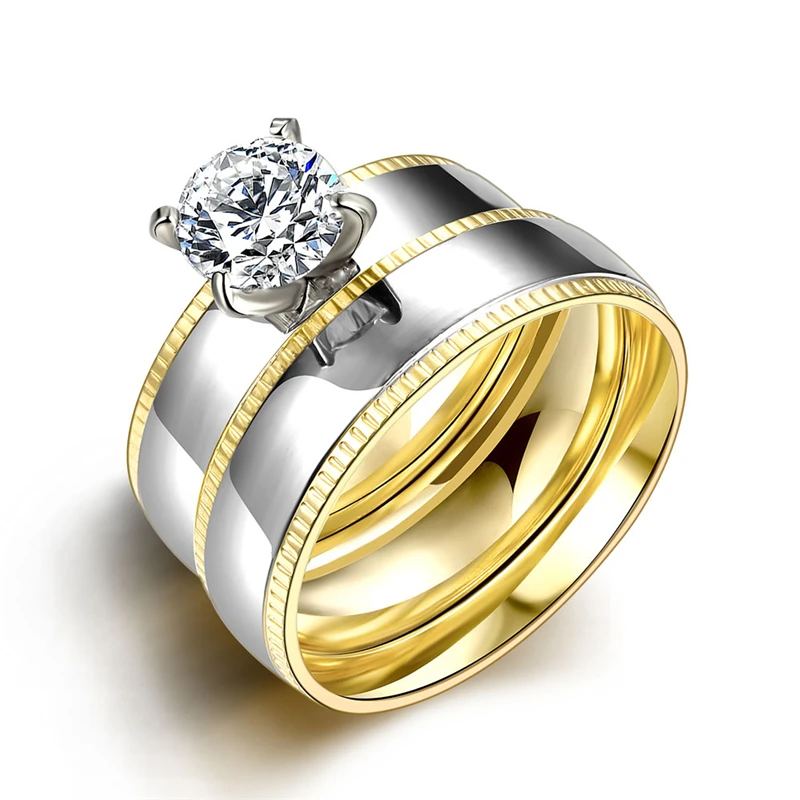 women 2pcs1set titanium steel golden marriage engagement rings medieval alliance mariage bague homme us - Medieval Wedding Rings women 2pcs1set titanium steel golden marriage engagement rings medieval alliance mariage bague homme us - Medieval Wedding Rings