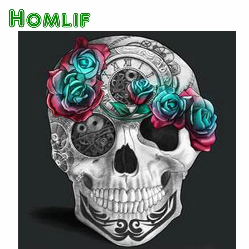 

HOMLIF Full Drill Square Diamond 5D DIY Diamond Painting"Skull and rose"Diamond Embroidery Cross Stitch Rhinestone Mosaic Paint
