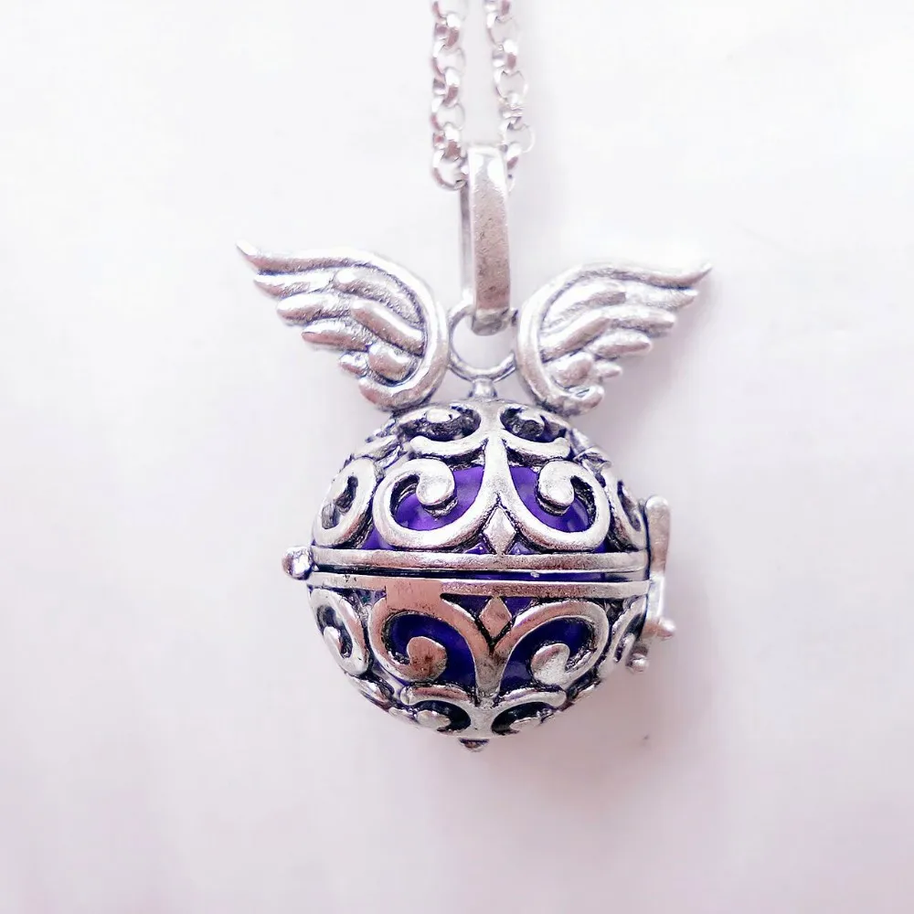 Мексиканский кулон Ангел шар звонящий звук 16 мм Гармония шар с цепочкой ожерелье ювелирные изделия подарок - Окраска металла: Родиевое покрытие
