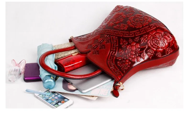 Китайская дизайнерская женская большая красная сумка Cheongsam из натуральной кожи, женская сумка на одно плечо с тиснением, Женский кошелек с цветами