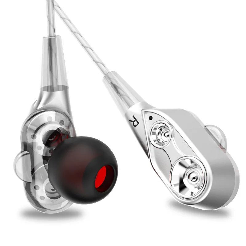 Earphone High bass dual drive stereo In-Ear Earphones With Microphone Computer earbuds For Phone Sport