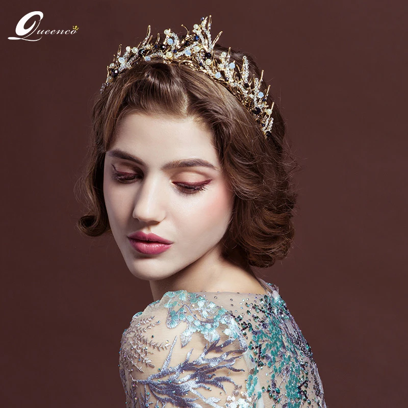 Black Crystal Beads Bridal Tiara Trendy Crown Headpiece Handmade