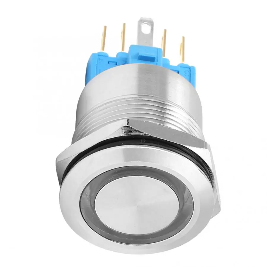 

20Pcs Button Switch 22mm Automatic Reset Flat Ring Head With Light Stainless Steel Button Switch