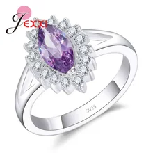 JEXXI Purple 925 Sterling Silver Promise Rings Exquisite Unique Flower Design With Luxury Crystal Cocktail Party Jewelry