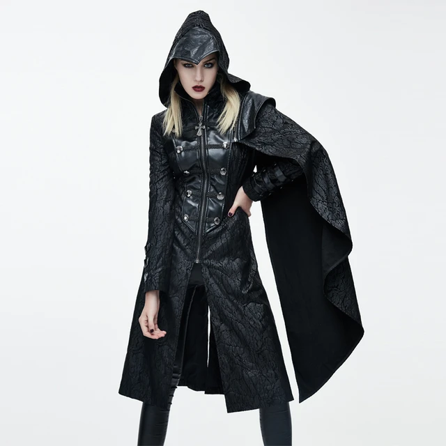 Devil Fashion Black Gothic Long Hooded Cape Coat For Women 