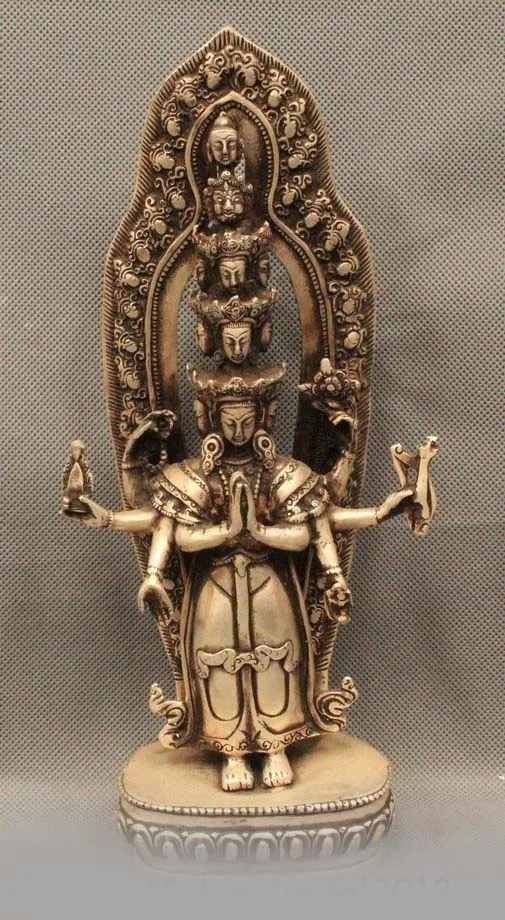 

11"Tibet Buddhism Folk Silver Sit 1000 Arms Avalokiteshvara of Goddess Statue