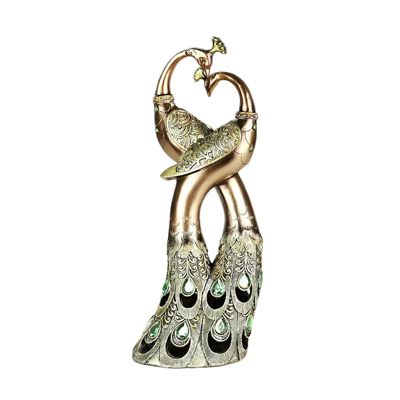 

Europe Cute Couple Peacock Figurines Resin Animal Crafts Modern Fashion Home Decorations Creative Living Room Bedroom Furnishing