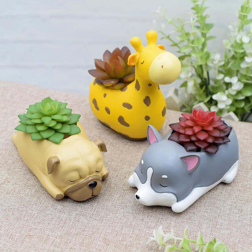 US $9 4 OFF Kartun Anjing Indah Vas Bunga Anjing Resin Planter Succulent Lucu Corgi Mini Pot Bunga Desktop Pot Home Fice Bonsai Baru Bunga Pot &