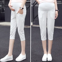 Материнство летние брюки тонкие леггинсы для талии, живота, эластичная одежда Капри для беременных женщин