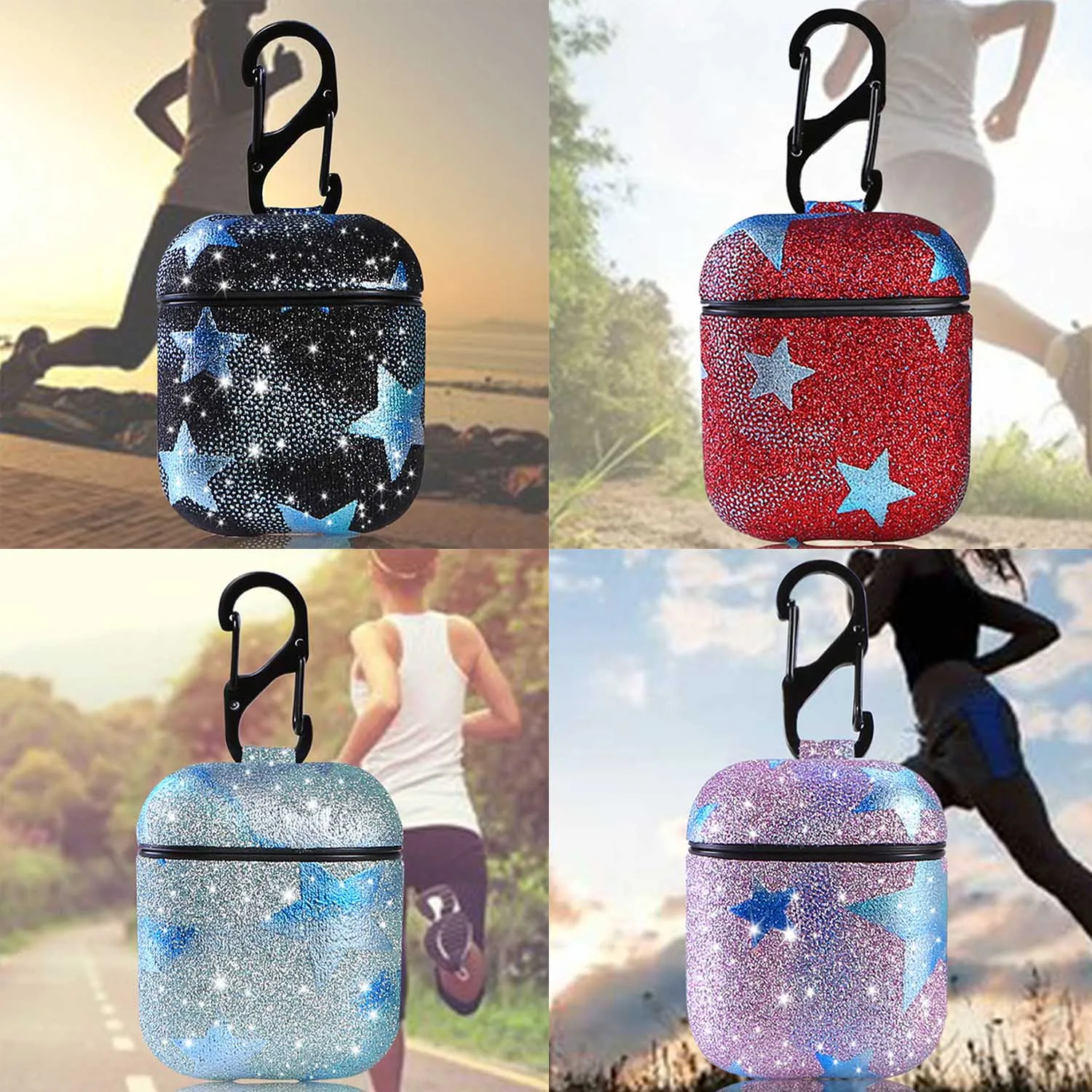 

Besegad Portable Fashion Star Design PU Leather Shockproof Protective Case Holder Shell Cover Skin for Apple AirPods