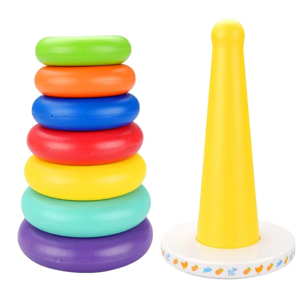 Музыкальная Радуга башня стакан слой укладки семь цветов кольца дети укладки кольца Детские наборные игрушки - Цвет: A