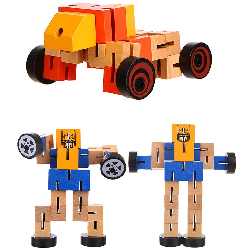 

Colorful Wood Robot Manual Folding Building Blocks Car Children's Educational Toys Wood Deformation Robot