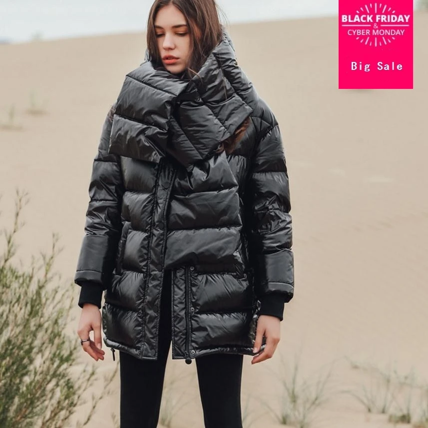 winter new fashion brand 90% white duck down jacket female big size warm longer down coat with a beautiful Bib wq151