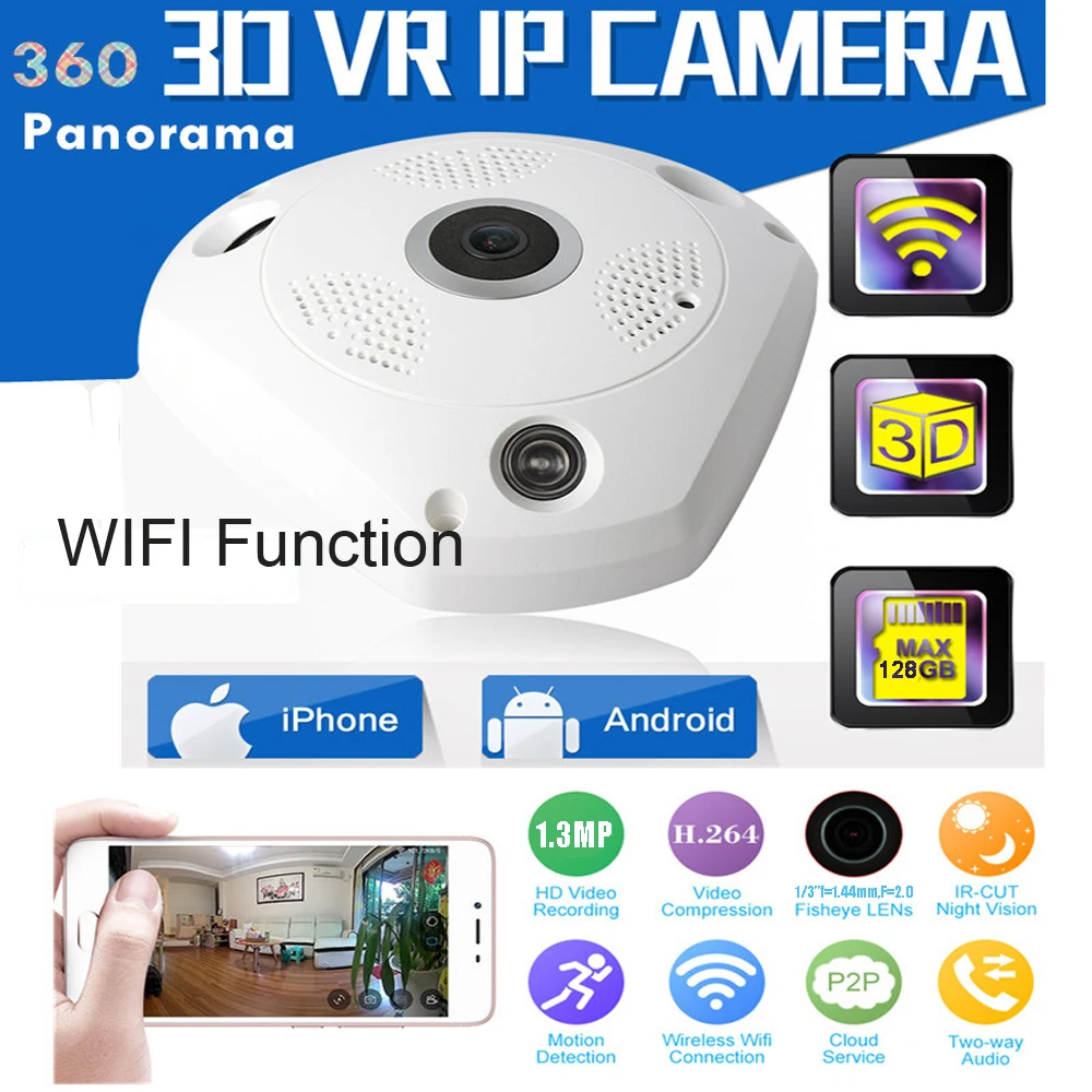 1 шт. беспроводная WIFI панорамная камера 1.3MP 360 градусов рыбий глаз IP сеть CCTV