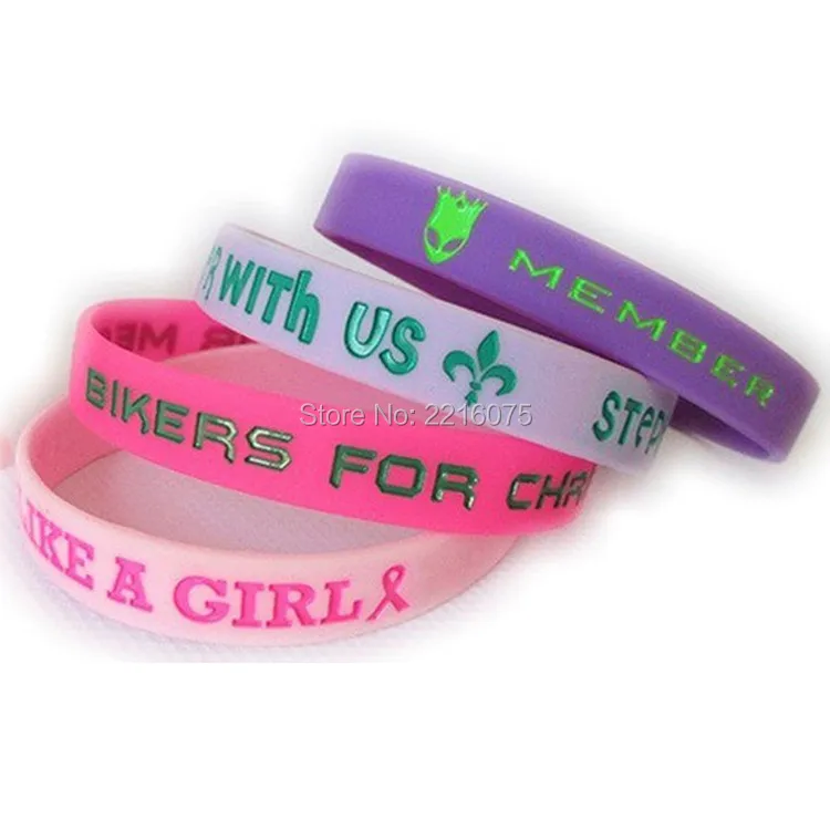 400pcs 202x12x2MM debossed color filled customized wristband silicone