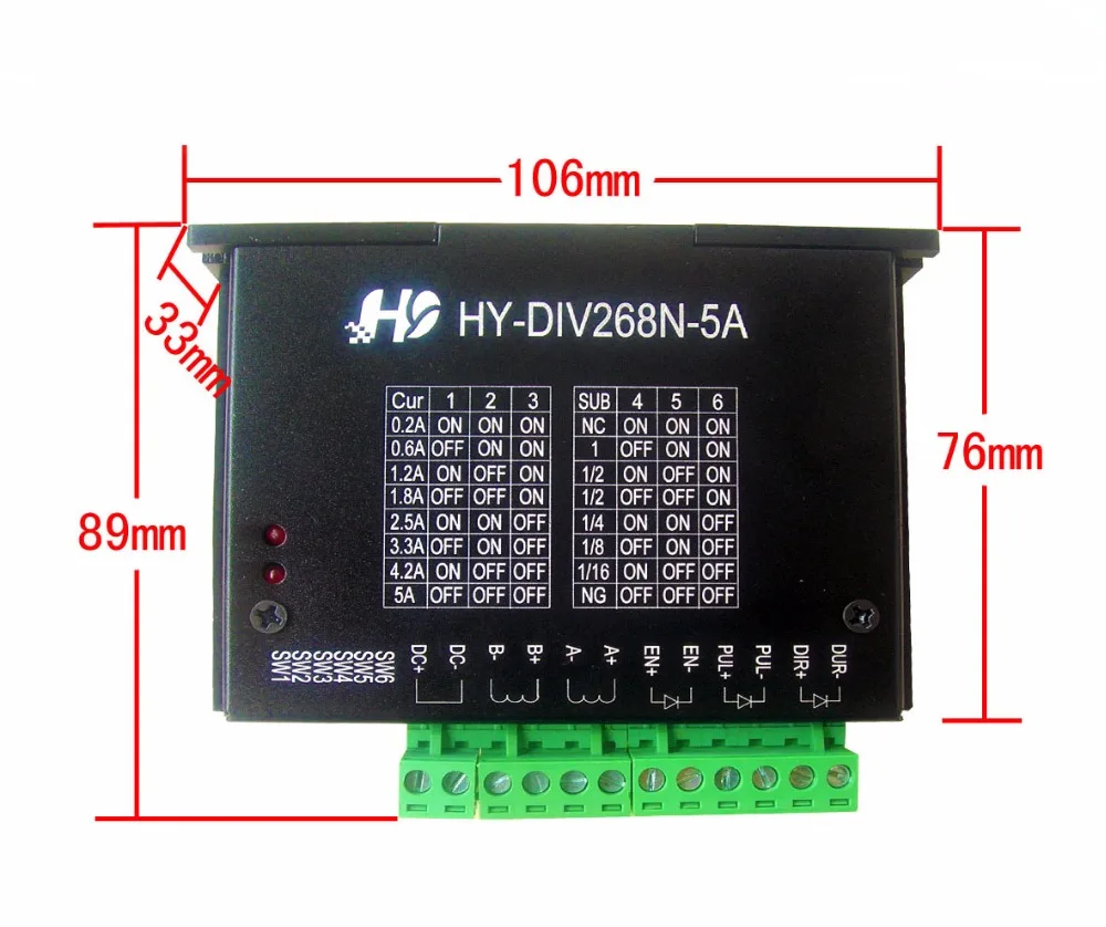 HY-DIV268N-5A двухфазный гибридный шаговый двигатель с блоком питания постоянного тока 12~ 48 В, подходит для привода