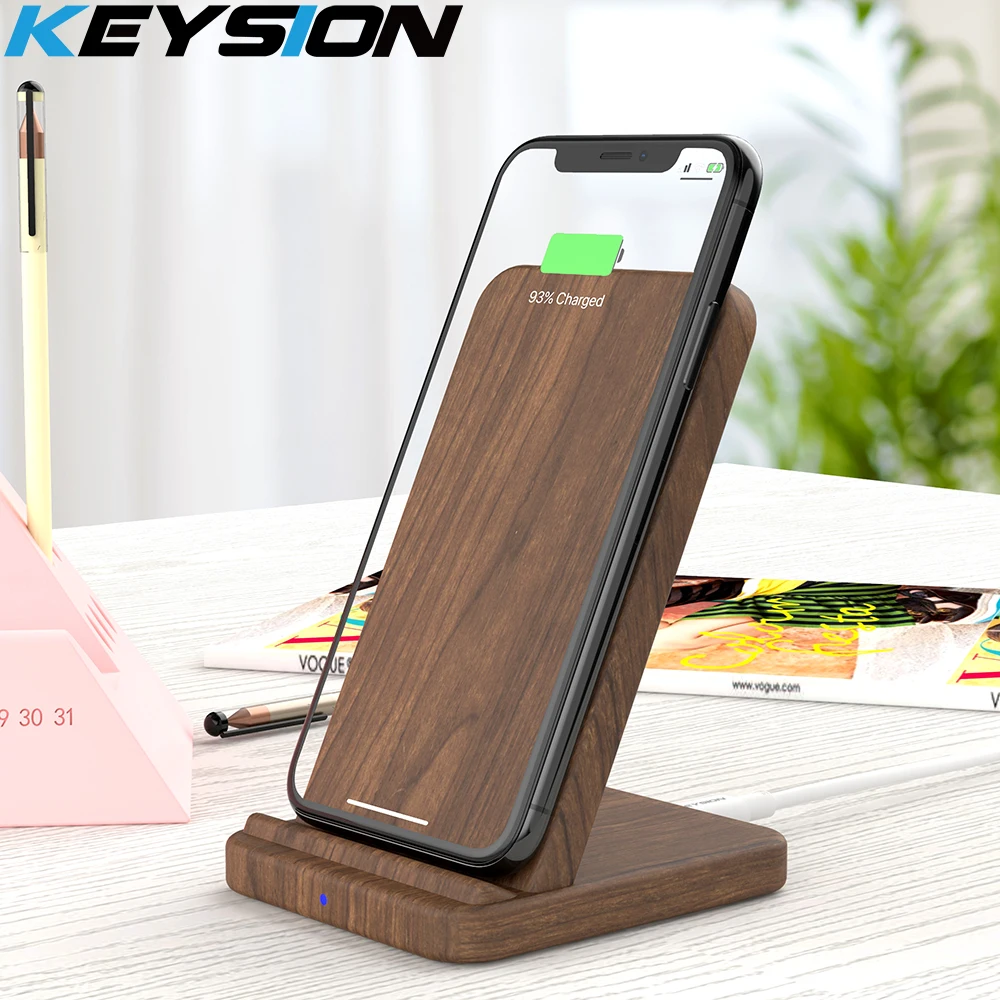 

KEYSION 10W Qi Fast Wireless Charger for Samsung S20 S10 S9 Wooden wireless Charging Stand For iPhone 12 11 Pro XR XS Max 8 Plus