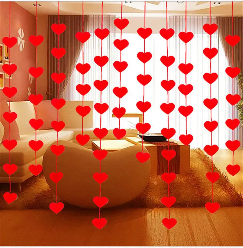 HENGHOME 1 комплект, красные товары для дня рождения, занавес с сердечком, нетканые гирлянды из флажков, баннер, Свадебный декор для комнаты