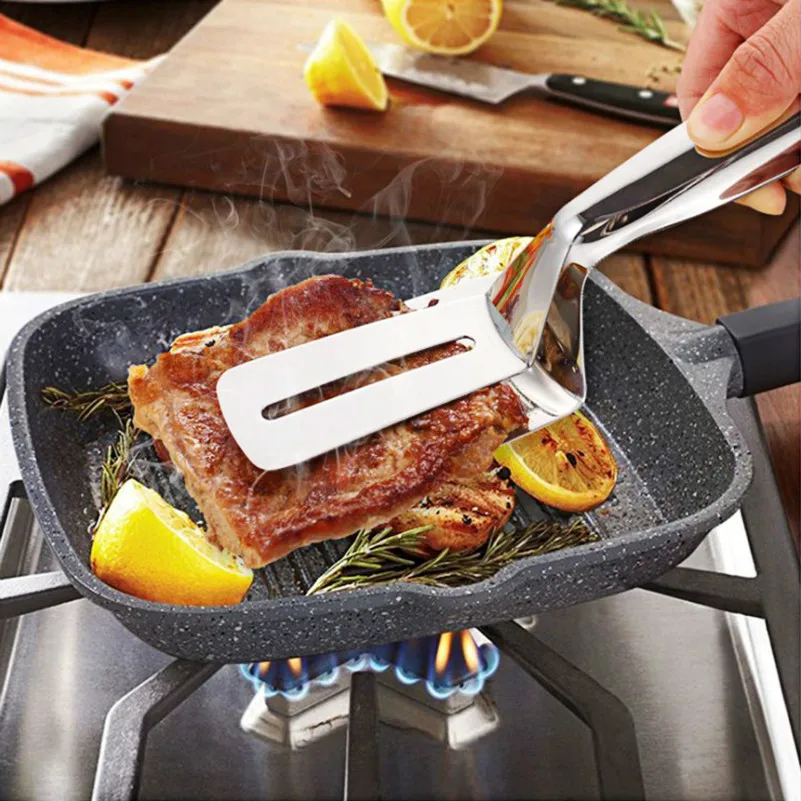 

Steak Clamps 10 inch Multifunctional Stainless Steel Food Flipping Spatula Tongs Clip for Beefsteak Bread Hamburger BBQ Meats