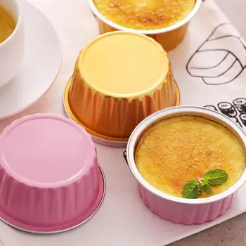 

100Pcs Disposable Aluminium Baking Cups Multi-color Creme Brulee Dessert Oval Shape Cupcake Cups With Lids Cake Egg Tools