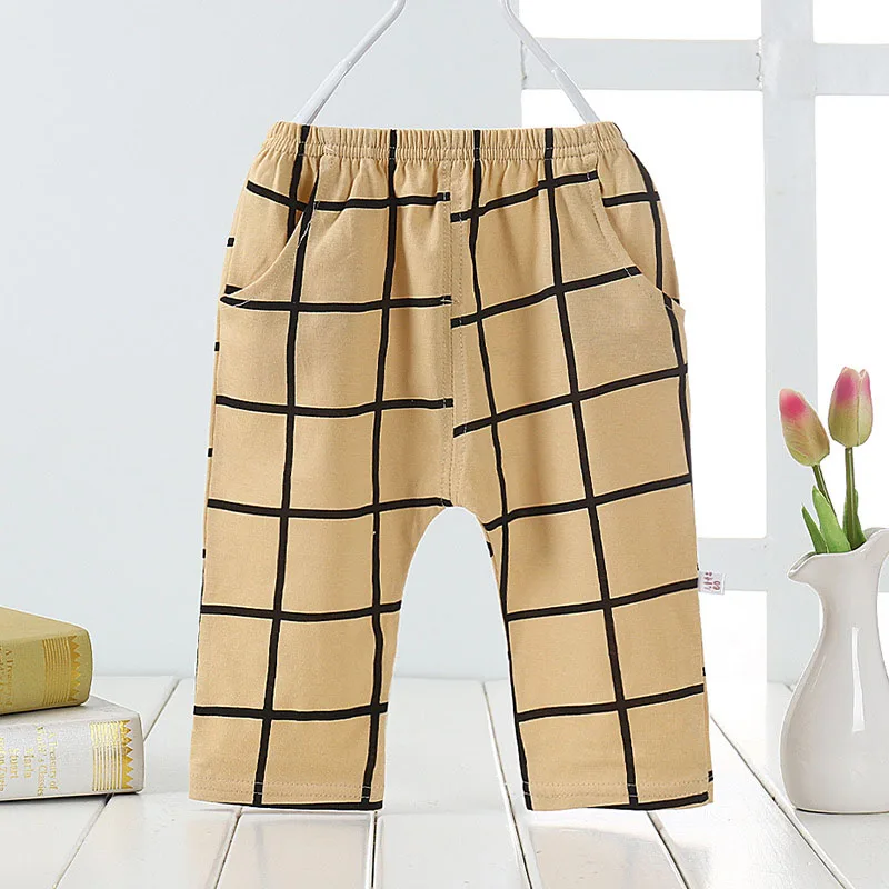 2018 Summer Children Plaid Cropped Capris Cotton kids pants Boys Girls
