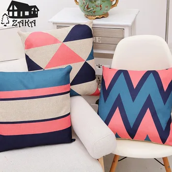

17" thicker Multicolor Geometric pattern square cotton linen sofa decorative cushion covers Car seat soft pillow cover 43cmx43cm