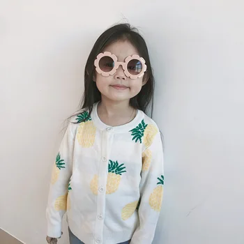 

Family Matching Clothes Casual Pineapple Printed Knit Cardigan Mother and Daughter Clothes Girls Sweater Mommy and Me Sweaters