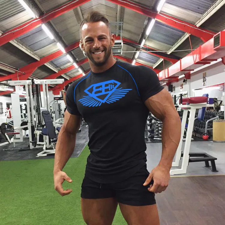 

Men's Running T-shirt Cotton Printing Short Sleeve Sports T-shirt Slim Fit Male Clothing Big Size M-2XL