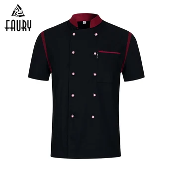 

2019 Men Women Chef Restaurant Uniform Breathable Patchwork Food Service Kitchen Unisex Cook Shirt Sushi Costume Work Clothes