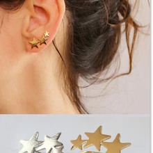 Классические простые ювелирные изделия простые полированные блестящие 925 стерлингового серебра альпинистские три звезды серьги для женщин