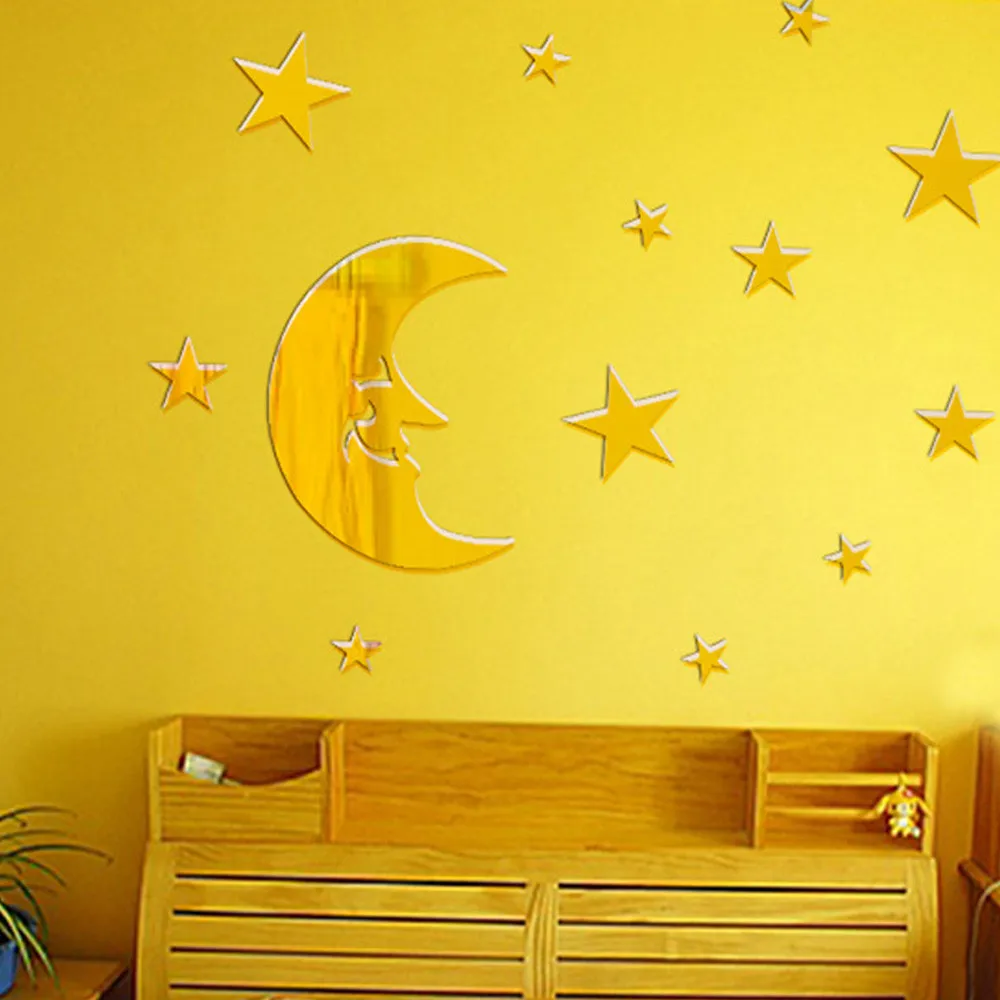 Звезды и луна сочетание 3D зеркало наклейки на стену украшение дома DIY домашнее оформление спальни гостиной
