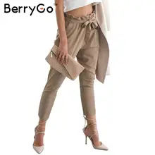 BerryGo Stringyselvedge chiffon high waist harem pants Women summer style long casual pants female office lady black trousers