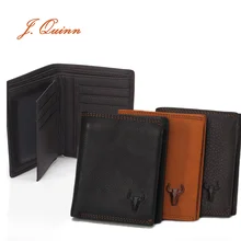 J.Quinn 2 Photo Short Cowhide Wallets for Men Vertical Black Bifold Genuine Leather Card Zipper Business Men Portfolios 2016 New