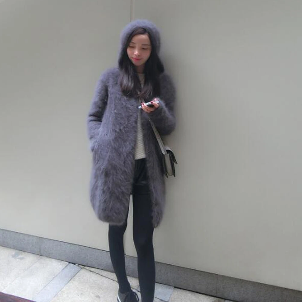 

2019 New Arrivals Vintage Hooded Women Natural Soft Mink Cashmere Cardigans Real Mink Cashmere Sweater wsr336