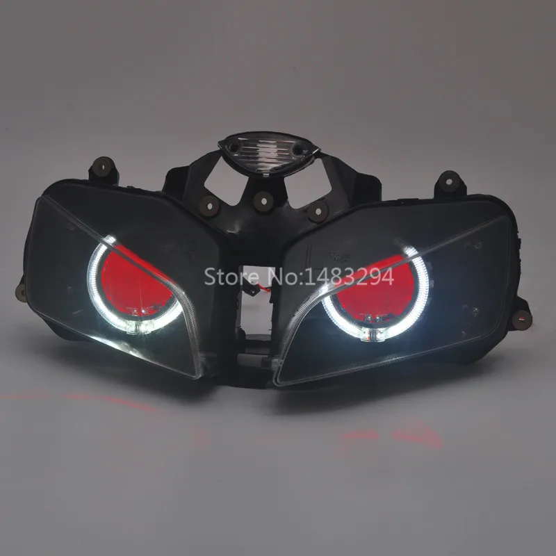 

Custom Modified White Angel&Red Demon Eyes HID Projector Conversion Headlight Assembled For Honda CBR600RR F5 03-06 04 05
