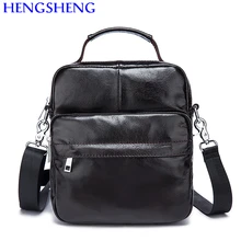 Hengsheng promotion cow leather black men shoulder bags with hot sale genuine leather male messenger bags