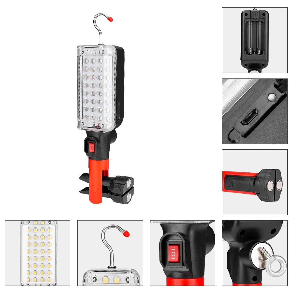 34 SMD рабочий свет 2 режима Магнитный фонарик факел с крепкий крючок палаточная лампа ремонт автомобиля рабочий свет на 18650 батареи