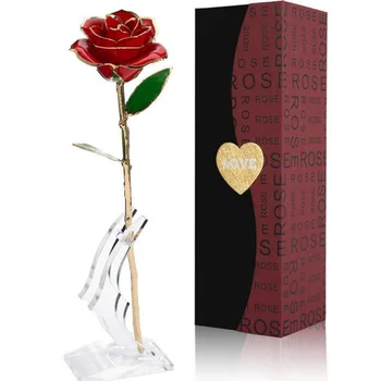 

Long Stem Gold Dipped 24k Eternity Rose with Transparent Moon Stand Gift for Valentine's Day Mother's Day, Anniversary, Birthda
