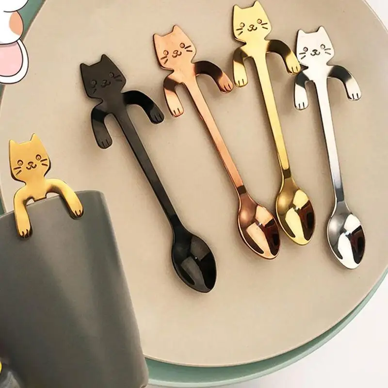 

Long Handle Coffee Spoon Stainless Steel Tableware Lovely Cat Shaped Coffee Spoon Strring Teaspoons Kitchen Accessories Dropship