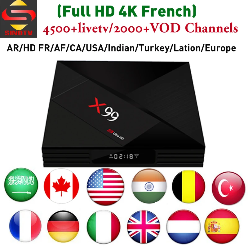 

USA UK Canada English IPTV Top TV Box X99 4G 64G SINOTV France IP TV 600+Arabic Channels Poland African Amrican IPTV