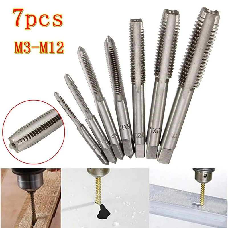 7 шт. набор метрических конических резьбовых нарезных сверл M3/M4/M5/M6/M8/M10/M12