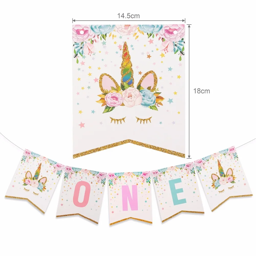 FENGRISE Блестящий Единорог гирлянда с днем рождения баннер I AM ONE Bunting Baby 1 день День