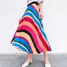 Цветная пляжная юбка в стиле бохо, большие размеры, длинная юбка макси, летний комплект пуловер+ кожаная юбка, Корейская винтажная уличная юбка трапециевидной формы