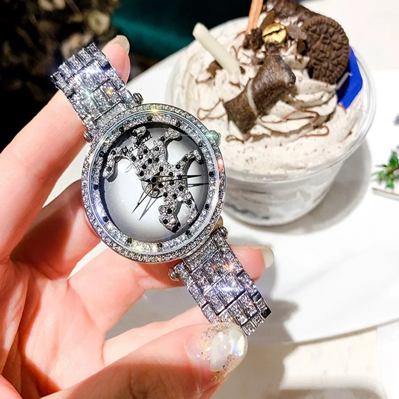 Silver Топ люксовый бренд женские хрустальные часы Женское платье часы Мода розовое золото кварцевые часы женские наручные часы из нержавеющей стали saat - Цвет: Silver