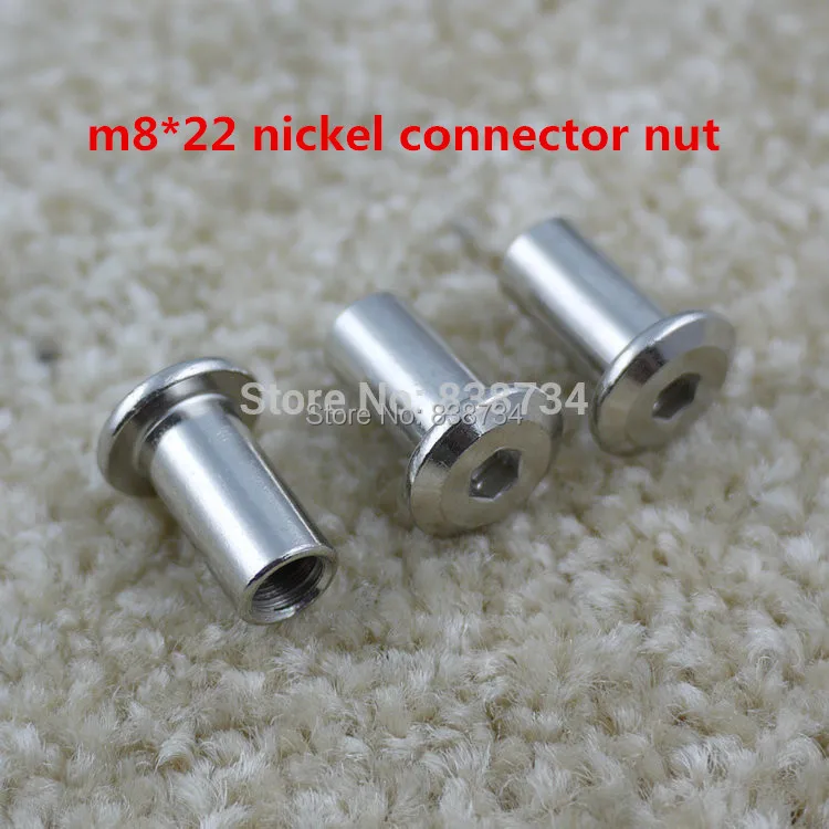 50PCS m8*22 steel with nickel plated flat hex plate female sleeve