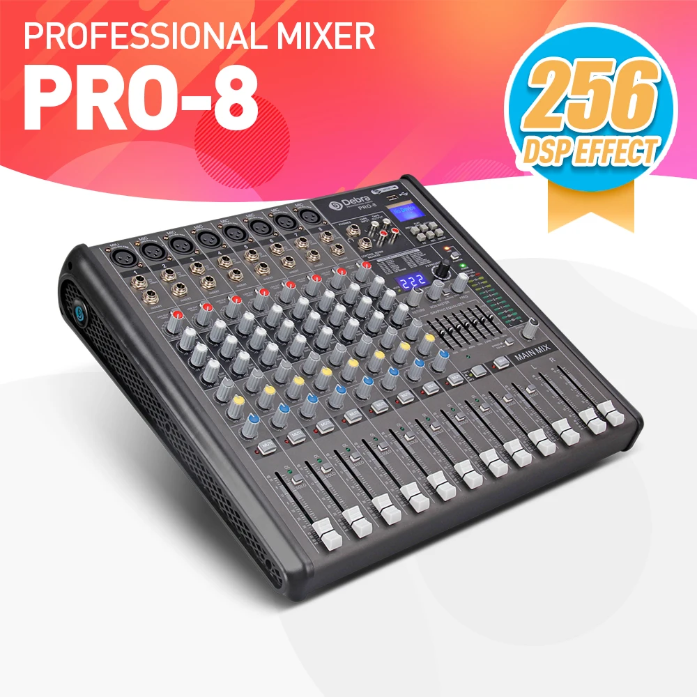 Professional Debra Audio PRO 8 каналов с 256 DSP звуковые эффекты Bluetooth студийный микшер аудио DJ