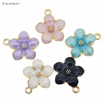 

GraceAngie Zinc Alloy 10pcs/lot Colorful Drop Oil Flower Shape Pendant Enamel Necklace Bracelet DIY Accessories Jewelry 17*15mm